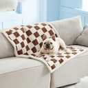 LE SURE Waterproof Dog Blanket for Medium Dogs - Washable Double Sided Dog Blankets with Warm Jacquard Shag and Soft Sherpa Fleece, Pet Cat Blanket for Couch Protection, 3D Textured Checks, Brown