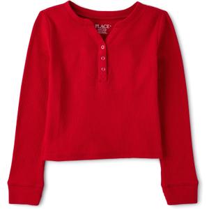 The Children's Place Girls' Basic Long Sleeve Thermal Henley Tops (Large)