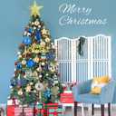 73 Pcs Blue Christmas Tree Ornaments Set Shatterproof Christmas Tree Decoration Star Topper Hanging Ball Snowflake Pickle Ornaments for Party Holiday