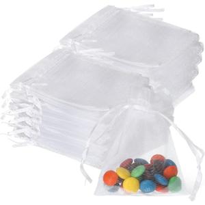 Hoolerry 500 Pcs Organza Gift Bags Jewelry Small Mesh Drawstring Sachet Wedding Favor Bracelet Bags for Packaging Jewelry Pouches Small Gifts(3 x 4 Inch,White)