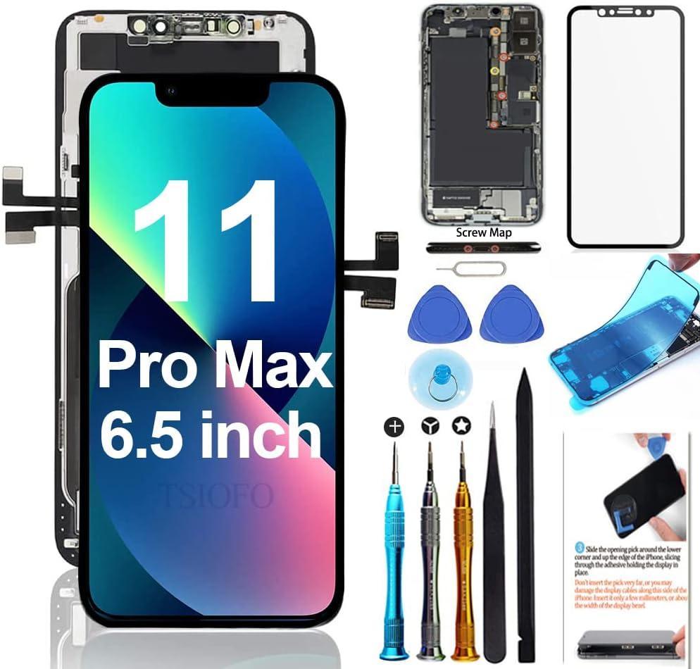 for iPhone 11 Pro Max Screen Replacement 6.5 inch LCD Display 3D Touch Digitizer Frame Assembly Full Repair Kit with Repair Tools, Screen Protector, Instructions
