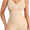 Gotoly Shapewear Bodysuit for Women Tummy Control Seamless Full Body Shaper V-Neck Waist Trainer Snatched Body Suit (Medium-Large, Beige)