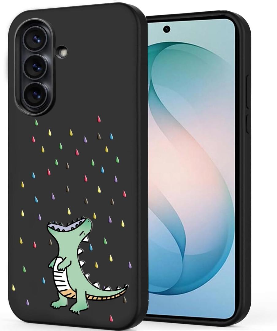 Unov Case Designed for Galaxy S26, Black Phone Case with [Anti-Slip Embossed Pattern], Shockproof Slim Protective [Anti-Scratch TPU] Back Cover, Rainbow Dinosaur