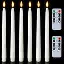 Homemory 11 inches Waxy Battery Operated Taper Candles with Remote Timer Dimmer, 6 Pcs Flameless Taper Candles with Flickering Flame, White Candlesticks Battery Powered for Ceremony Memorial Decor