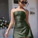 XXTAXN Women's Sexy Elegant Sleeveless Strapless A Line Ruched Cocktail Graduation Satin Mini Dress (Green)