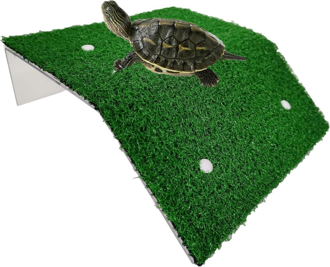 Turtle Resting Basking Platform Simulation Grass Turtle Ramp, Lawn Tortoise Climbing Reptile Ladder Resting Terrace Fish Tank Aquarium Turtle Dock Floating Dcor for Frog Terrapin (Large)