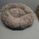 JOLLYVOGUE Calming Small Dog & Cat Bed for Indoor Cats - 20 inches Washable Donut Bed for Kittens & Puppies, Anti-Anxiety Round Fluffy Plush Pet Beds (Fits up to 15 lbs, Cream Brown)