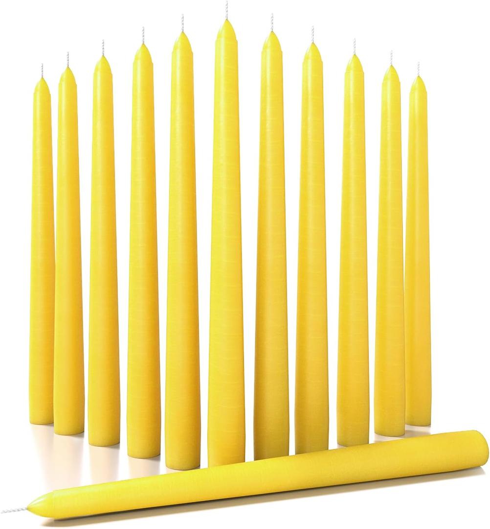 CANDWAX 12 inch Taper Candles Set of 12 - Dripless and Smokeless Candle Unscented - Slow Burning Candle Sticks - Yellow Candles