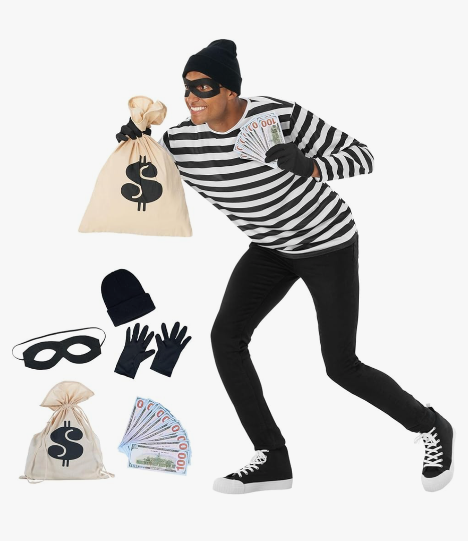 Morph Robber Costume Mens Cops Robbers Bank Robber Adult Bandit Halloween Costume For Men Size M