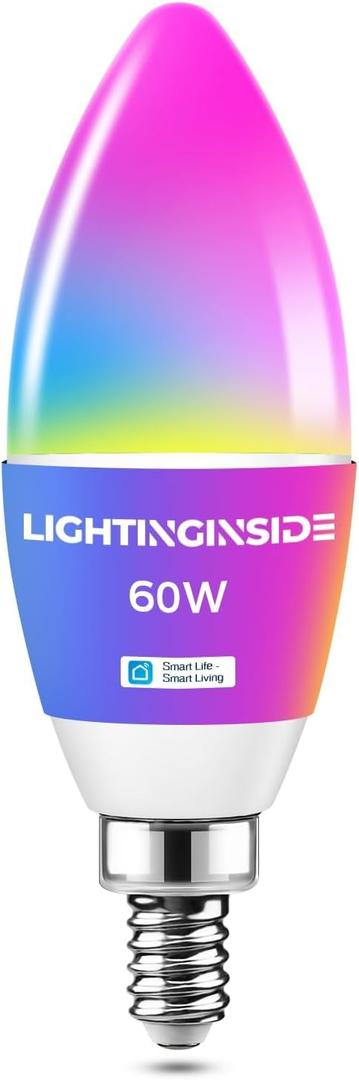 Lightinginside Candle Smart Light Bulbs 60W Equivalent, 500LM 6W WiFi E12 LED Bulb Compatible with Alexa/Google Assistant, 2.4G WiFi Only, 88+CRI, Candelabra Bulb, No Hub Required, ETL Listed,1PC