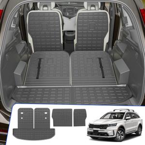 Rongtaod Trunk Mat Compatible with 2021-2025 2026 Kia Sorento 6&7 Seats Cargo Mat Cargo Liner Trunk Liner Back Seat Cover Kick Mat 2024 Sorento Accessories (Trunk Mat+2nd&3rd Row Backrest Mats)