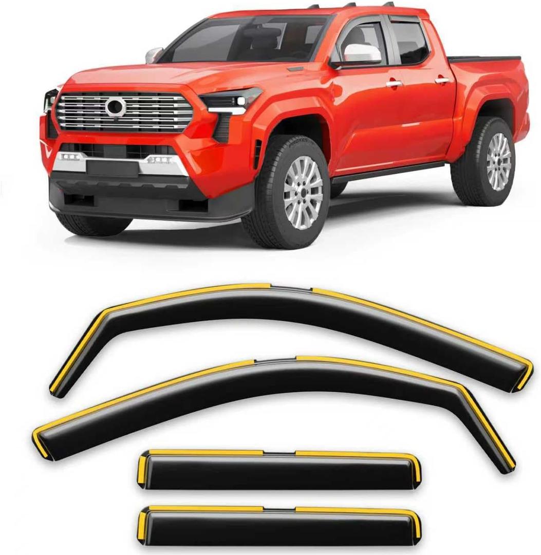 In-Channel Window Rain Guards Fit for Toyota Tacoma Double Cab 2024 2025 2026 with 4 Full-Size Doors Rain Guard Extra Durable Window Deflectors Truck Window Vent Visors Shades Car Accessories