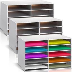 Fuutreo 3 Pcs Classroom Paper Storage Organizer Construction Paper Storage Desktop Mailbox File Sorter Sturdy Cardboard Literature Organizer for Home Office School White 19.7 x 12.4 x 11.8 Inch