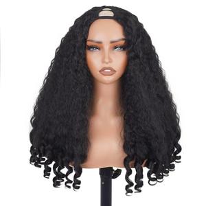 PREMPO Afro Wig V Part Kinky Curly Wigs for Black Women, 180% Density Wear and Go Glueless Wig with Unique Bouncy Curls in the End, Synthetic No Leave out Clip in (Black, 20 Inch)