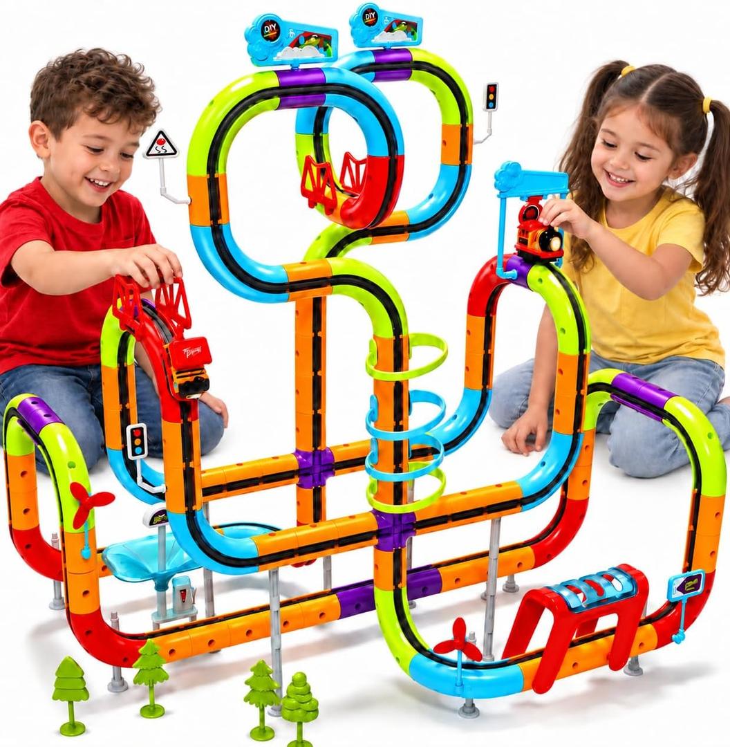 Electric Train Set Race Track for Kids 3 4 5 6 7 8 Years Old, 138PCS
