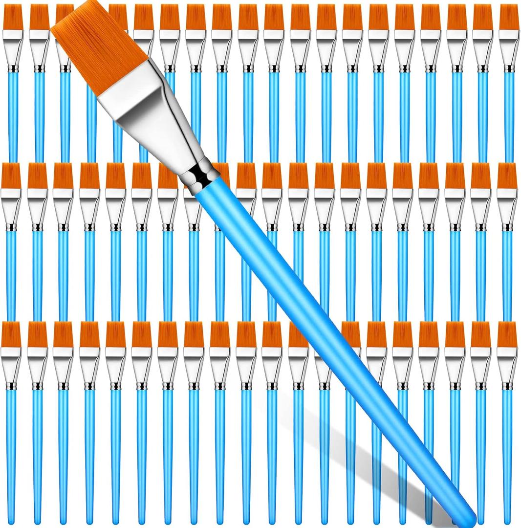 Crtiin 60 Pcs Flat Paint Brushes for Acrylic Painting Large Acrylic Paint Brushes Bulk Artist Painting Brush for Watercolor Oil Detail Craft Face Body Art(Blue,3/4 Inch)