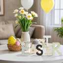 5 x Shzbtdo Easter Decorations for Home, Farmhouse Table Wooden Bunny Mantel Decors, Indoor Easter Sign Decor for Tiered Tray Decor