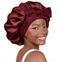 YANIBEST Adjustable Satin Bonnet for Sleeping Women Double Layer Hair Wrap Reduce Friction Prevent Frizz Natural Curly Hair, Burgundy