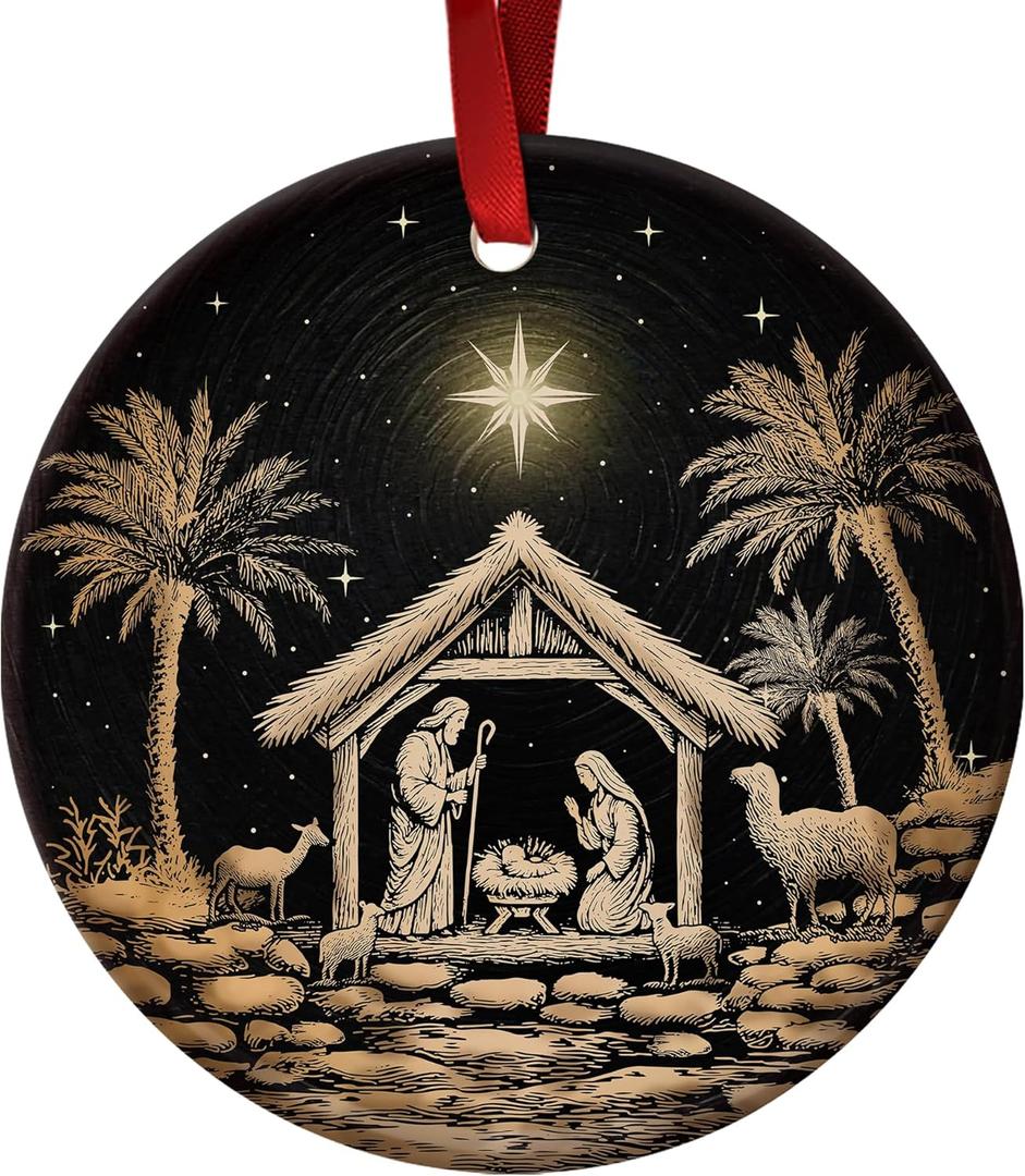 2 x Nativity Christmas Ornaments 2025 - Nativity Scene Ornaments, Catholic Religious Gifts for Men Women, Christian Gift Ideas - Christian Gifts for Women Faith - Ceramic Ornament Xmas Tree Decoration