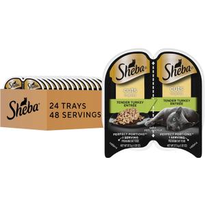 Sheba Perfect Portions Wet Cat Food Cuts in Gravy, Cat Food Wet Recipe, Turkey Entree, 2.6 oz. Twin-Pack Trays (24 Count, 48 Servings) (EXP 06/21/28)