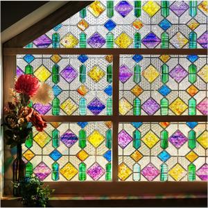 Beautsaid Window Privacy Film Stained Glass, Rainbow Window Film Decorative for Bathroom, Peel and Stick Window Cling Removable(Rainbow,23.6 x 78.7 inch)