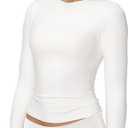 Sunzel Long Sleeve T Shirts for Women with Crew Neck, Double Lined Tops Slim Fit Basic Tee, Casual Undershirt Outfits (White)