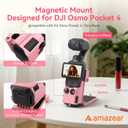 AMAZEAR Magnetic Mount Stand Compatible with DJI Osmo Pocket 4/3/Xtra Muse, Pocket4 Accessories Adapter Clamp Magnet Suction Case Holder on Desktop/Vertical Surface, 180 Adjustable Handle, Pink