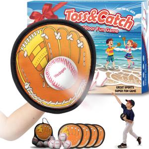 Wedopro Toss and Catch Ball Game, Kids Toddler Baseball Glove & Catch Ball Toys, Kids Outdoor Games for Family, Toys for Beach Pool Yard Outside, Birthday Gift for Ages 3 4 5 6 7 8-12 (Brown 4 Pcak)