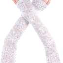 Lace Arm Sleeves for Women, Rhinestone Fingerless White Lace Sleeves to Cover Arms for Women, Wedding Tea Party Pattern Engagement Dress