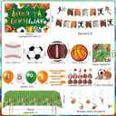 Combo Sports Party Kit for 20: Football & Basketball Theme Decorations with 300g Plates, Orange Cutlery, Banner, 24 Balloons, Tablecloth & Backdrop for Birthday