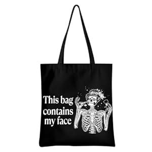 Gothic Skull Tote Bag - Funny Skeleton Reusable Grocery Bags for Beach, Witchy Gifts for Women, Sisters, Friend, Mom - Weekender Bag for Vacation, Picnic, Halloween