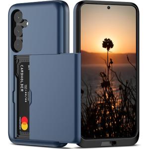 Nvollnoe for Samsung S24 Case with Card Holder Dual Layer Heavy Duty Protective Case Hidden Card Slot Slim Wallet Case for Samsung S24 6.1''(Blue)