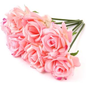 Eyamumo Fake Flowers, Faux Silk Real Touch Artificial Rose Flowers for Decoration DIY, Wedding Party, Home Office Decoration and Dining Table Centerpiece, 7Pcs (DeepPink-30cm, 30CM) (11.81'')