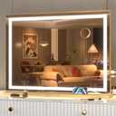 Hasipu Vanity Mirror with Lights, 23" x 18" LED Makeup Mirror, Lighted Makeup Mirror with Dimmable 3 Modes, Touch Screen Control Vanity Mirror Square Gold