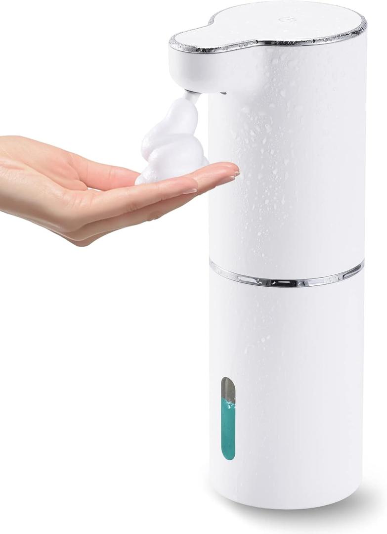 LAOPAO Soap Dispenser, Automatic Foaming Hand Soap Dispenser Touchless Rechargeable Bathroom Countertop Soap Pump for Kids Xmas Gift 300ml (White)