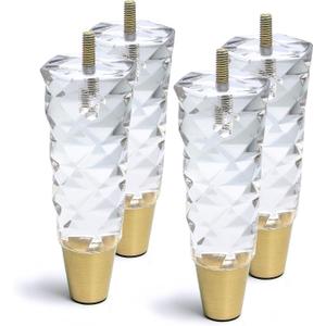 JEREVER Diamond Pattern Acrylic Furniture Legs Pack of 4 Replacement Sofa Cabinet Feet Modern Clear Home Decor (5.9inch)