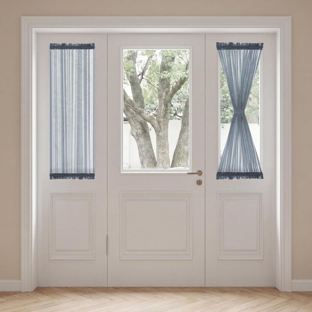 H.VERSAILTEX Curtain for Door Window, French Door Blinds, Privacy Semi Sheer Side Window Curtains for Front Door with Rod Pocket and Tie Back, Denim, 25 x 40 inches, 1 Panel