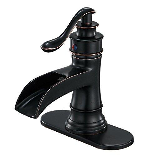 BWE Waterfall Bathroom Faucet Oil Rubbed Bronze Antique, Single-Handle One Hole Sink Faucet for Farmhouse Bath Vanity Lavatory Restroom, Solid Brass Construction