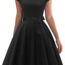 PUKAVT Women's 1950 Boatneck Cap Sleeve Vintage Swing Cocktail Party Dress with Pockets (Medium, Black)