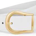 WHIPPY Casual Leather Belt for Women, Unique Buckle Candy Color, Ladies Fashion Belt for Jeans Pants Dresses, White, Large