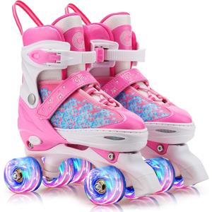 Gonex Roller Skates for Girls Kids Boys Women with All Light Up WheelsAdjustable Rollerskates for Beginners Toddler Youth, Gift for Indoor Outdoor (Large Size 4-7 Big Kids)