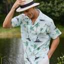 Vytroon Men's Hawaiian Shirts Wrinkle Free Short Sleeve Button Down Tropical Beach Vacation Shirt (L)