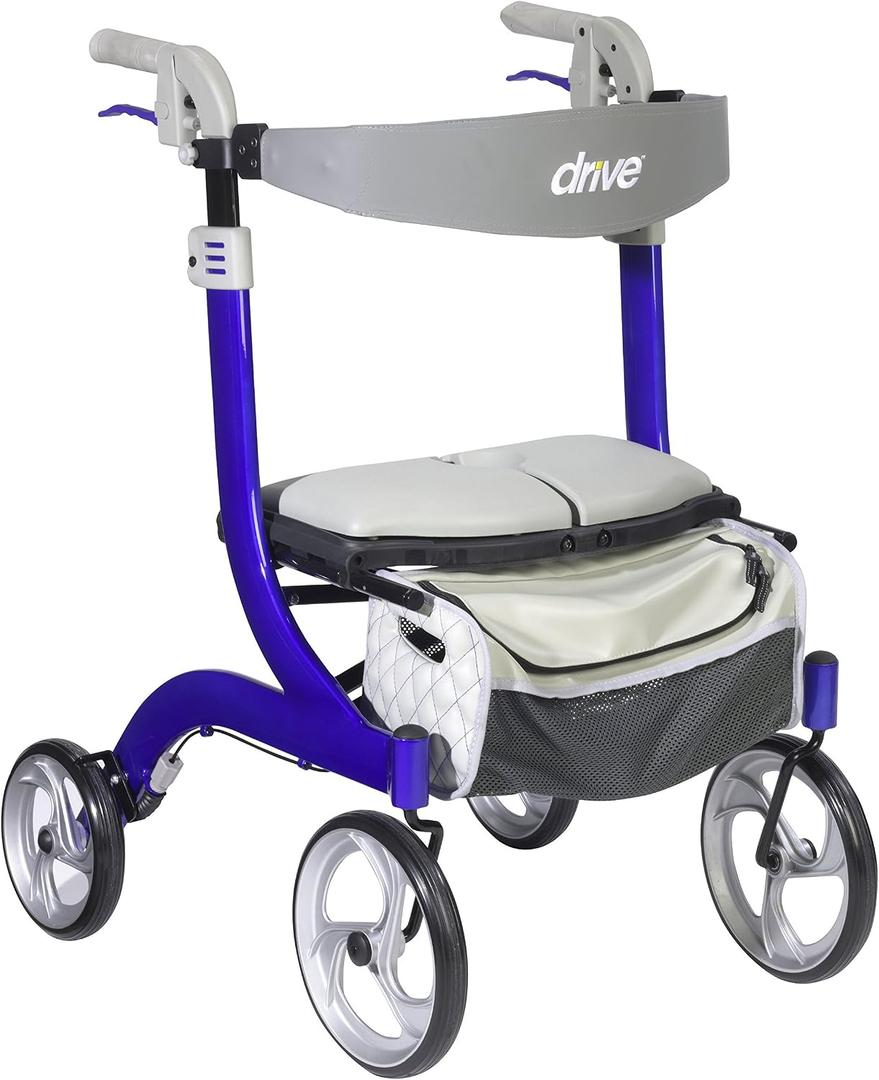 Drive Medical Nitro DLX Foldable Rollator Walker for Seniors, Adults, and Disabled - Hand Activated Brakes, Padded Seat, and Storage Bag - Sleek Blue, 
Weight Capacity Maximum	300 pounds