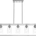 VINLUZ 5 Light Industrial Modern Dining Room Chandelier in Brushed Nickel Finish with Clear Glass Shade Classic Pendant Island Lighting Fixture for Living Room Bedroom