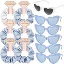 Satin Bridesmaid Scrunchies Bachelorette Hair Ties Set of 6 sunglasses Bridal Shower No Damage Hairties ideas Gift for Wedding Party Favors Bridesmaid Proposal Gifts (White & Dusty Blue)