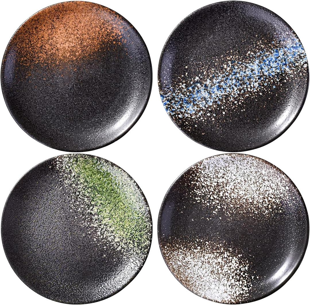 Japanese Dinner Plate Set of 4, 8 Inch Large Appetizer Plate Round Dessert or Salad Plate Ceramic Dinnerware Set Microwave Dishwasher Oven Safe