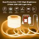 IP67 Waterproof COB LED Strip Lights AC 110V-120V Direct Plug, 100FT Super Bright Outdoor Strip Lights with Double Fuse Controller, 2700K Warm White LED Strips for Garden Patio Commercial Decor