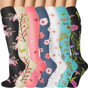 Compression Socks for Women & Men 7 Pairs Knee High Compression Socks 20-30 mmhg Best for Running,Nurse,Travel (XL)