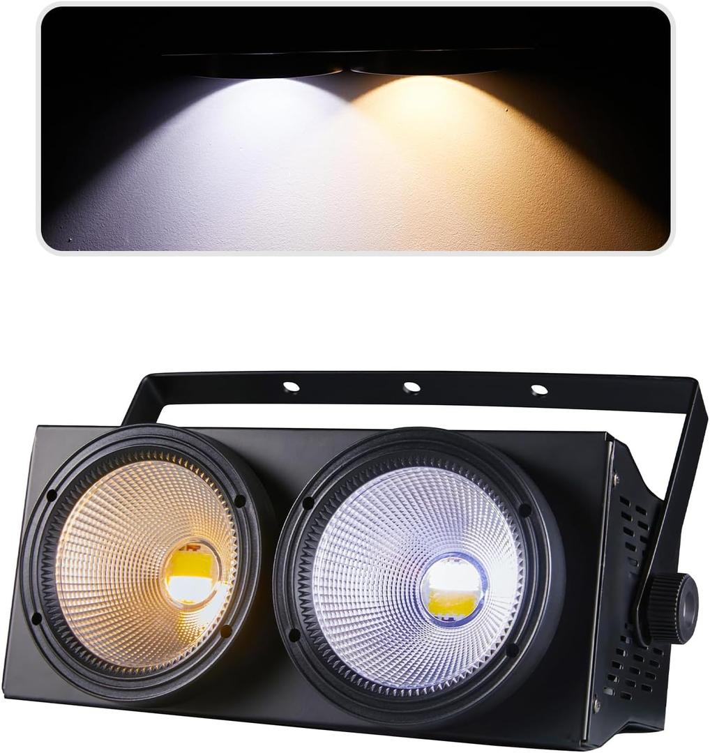 COB Par Lights for Stage 2-Eyes LED Blinder Fresnel Flash Strobe Wash DJ Lights DMX Sound Activated 2x100W Cool&Warm White 3500K-7500K Audience Lighting for Church Party Wedding