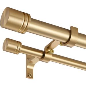 Double Curtain Rods 36-72 Inches for Windows, 1 Inch Diameter Adjustable Heavy Duty Drapery Rod with Aluminum Alloy Brackets and Finials, Modern Stylish Dual Curtains Rod, Brushed Gold